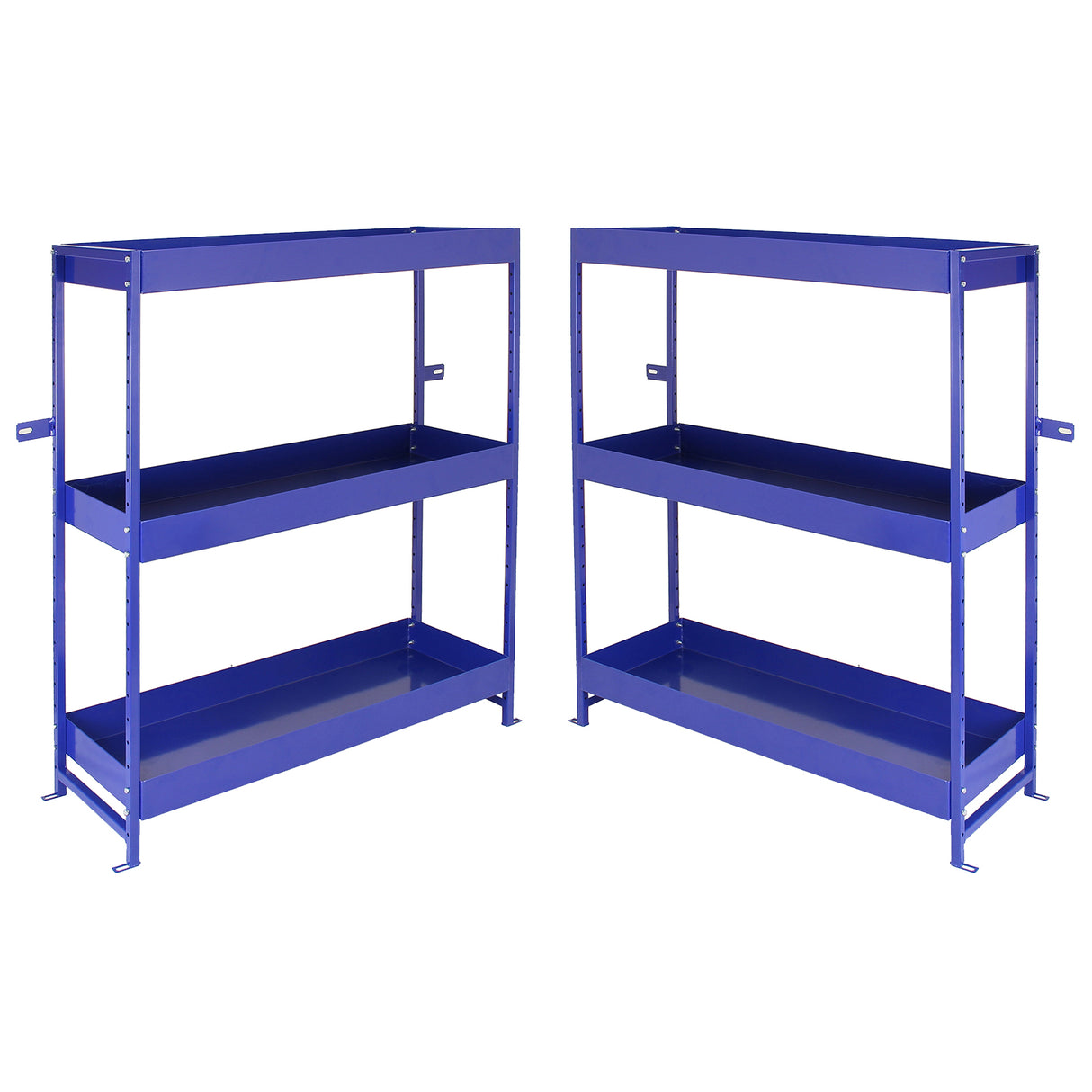 Rayonnages en acier bleu « Lightning » avec deux étagères, robustes et pratiques pour le rangement dans un van ou un garage