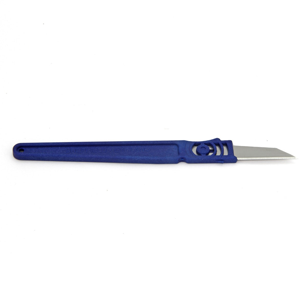 Couteau de découpe bleu vif avec une lame fine, idéal pour le vinyle et les projets de bricolage, offrant précision et confort d'utilisation