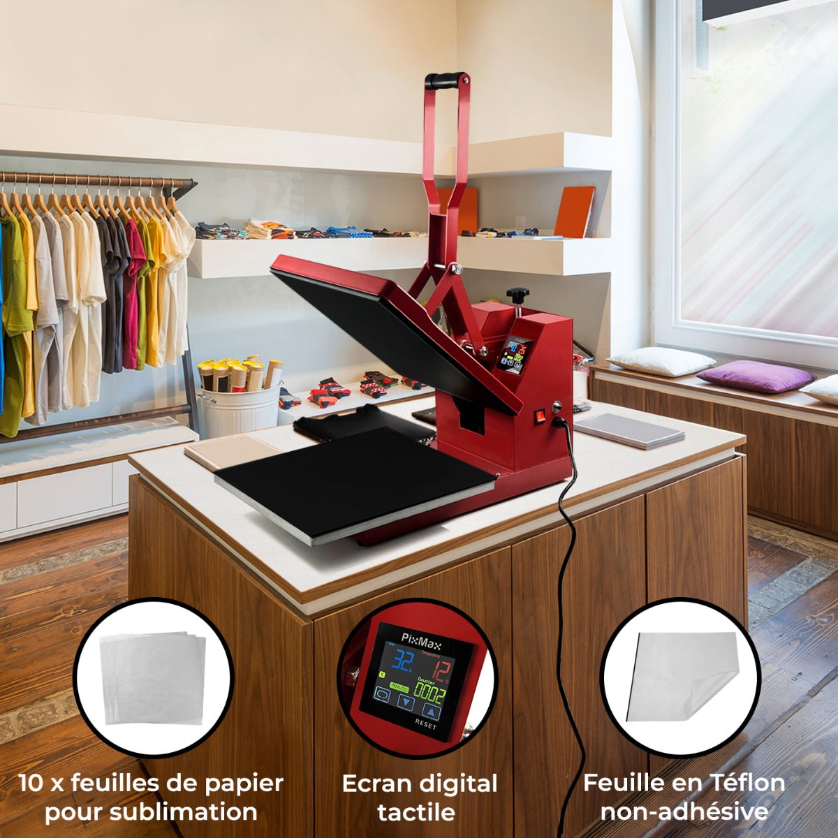 PixMax Lot de Presse à Chaud 38 cm & Feuille de PTFE Antiadhésif