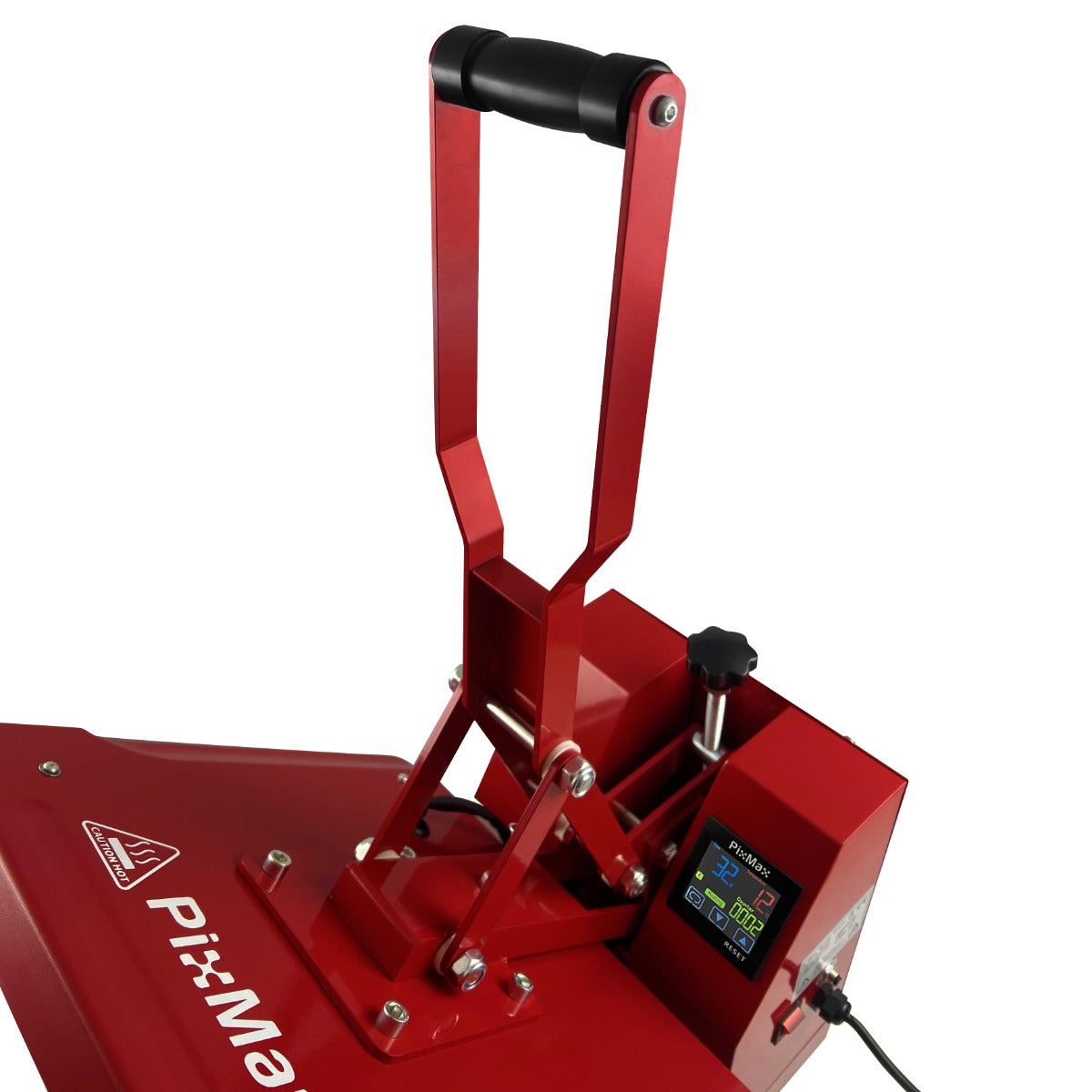Presse à chaud PixMax rouge de 38 cm avec un écran numérique, poignée ergonomique et base solide pour des impressions de qualité
