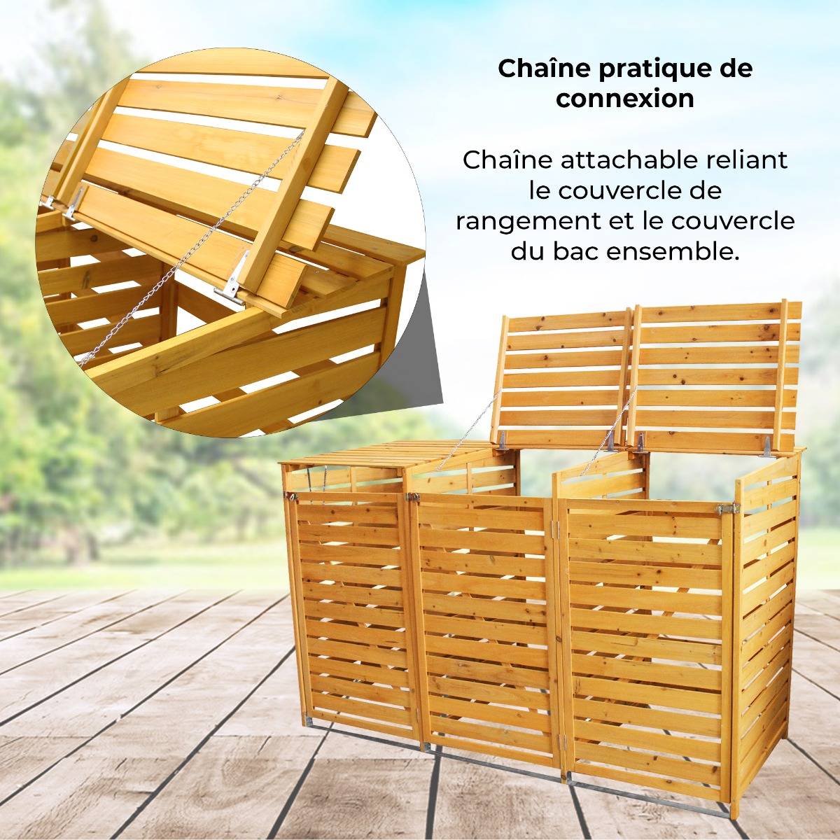 Cache-Poubelle Triple en Bois