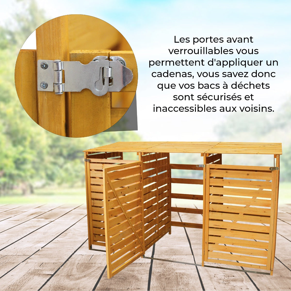 Cache-Poubelle Triple en Bois