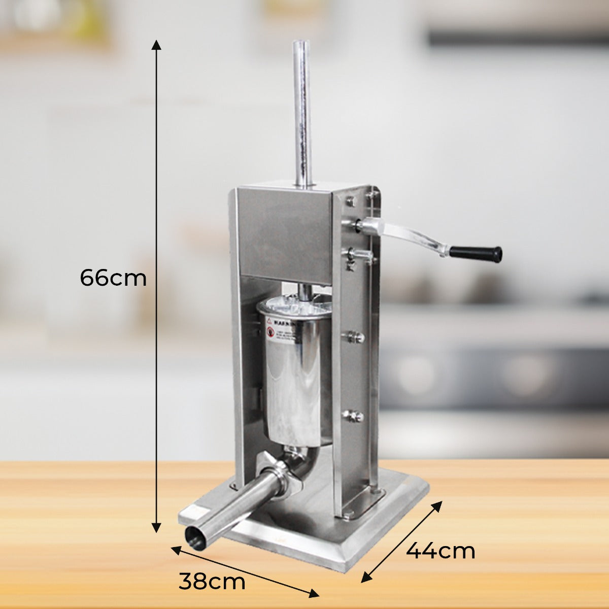Poussoir à saucisses manuel en acier inoxydable, 5L, avec manivelle, dimensions 66cm de hauteur, 44cm de longueur, 38cm de largeur