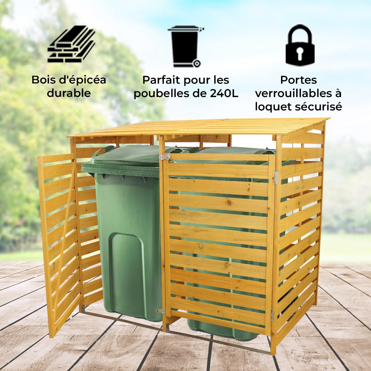 Cache-Poubelle Double en Bois