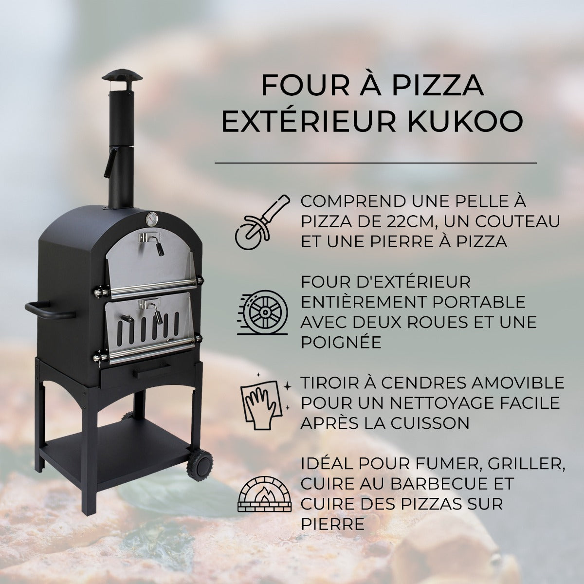 KuKoo Lot de Four à Pizza d'Extérieur & Pelle