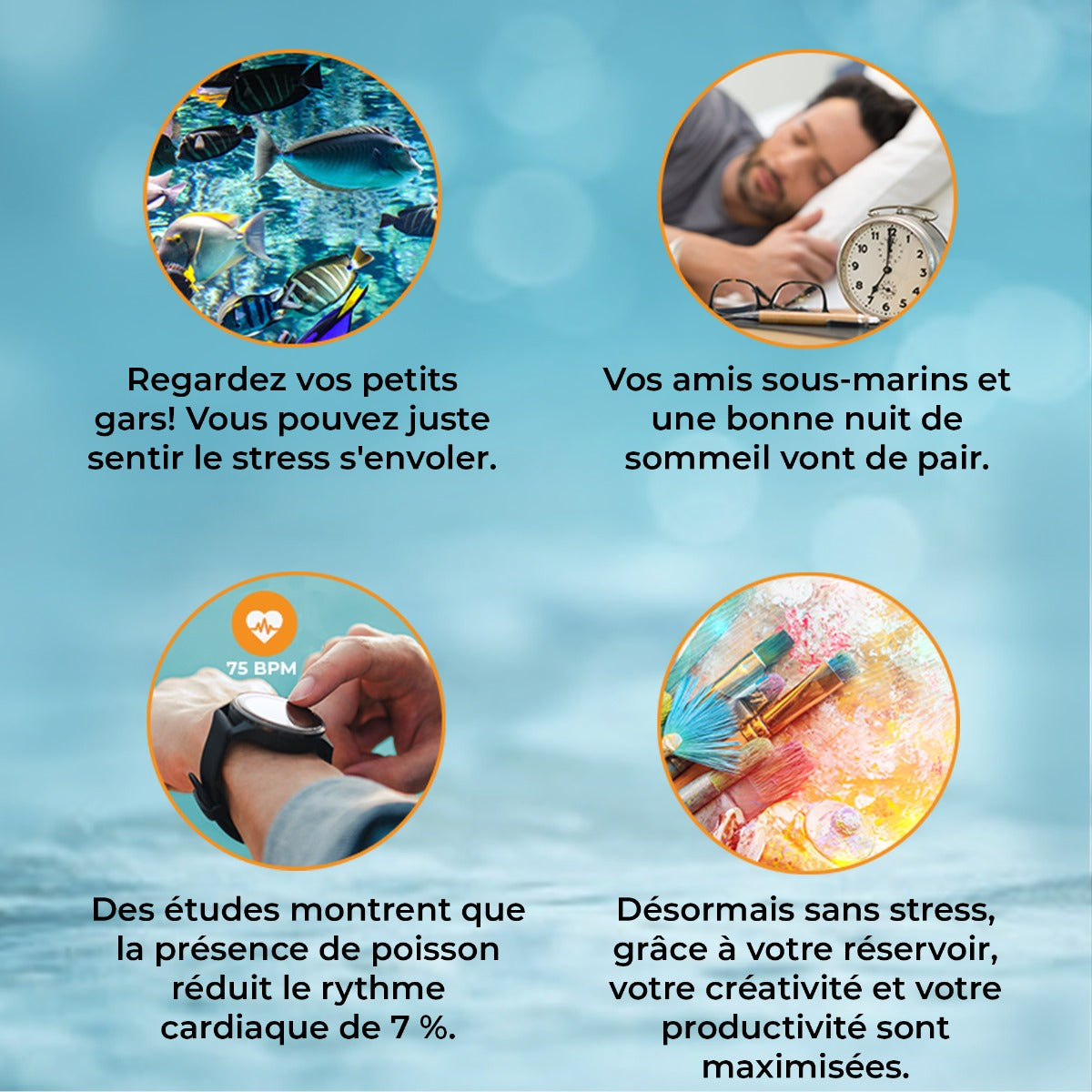 Aquarium blanc élégant avec meuble de support, gravier noir et poissons colorés nageant dans un environnement aquatique apaisant