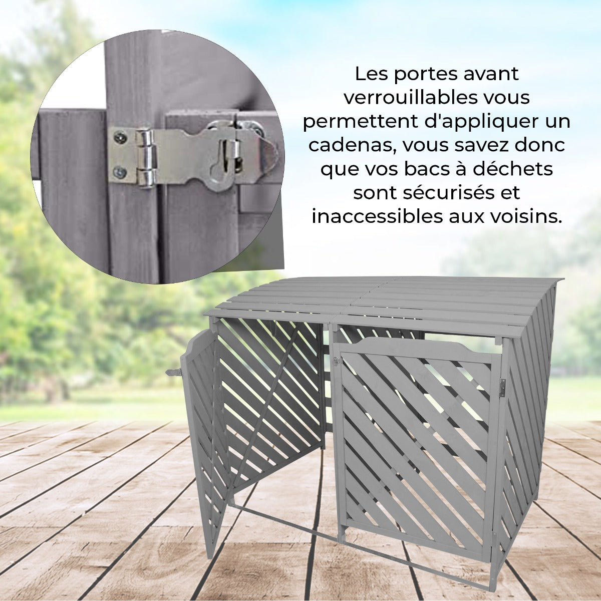 Cache-Poubelle Double en Bois Gris