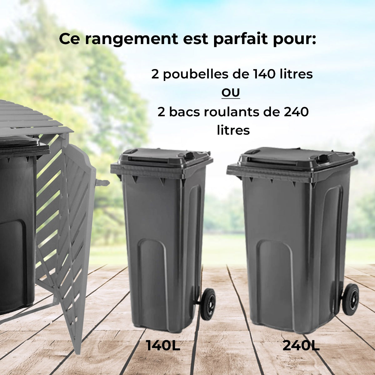 Cache-Poubelle Double en Bois Gris