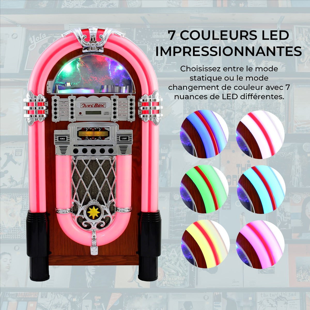 Jukebox Style Rétro Années 50 à système d'éclairages LED