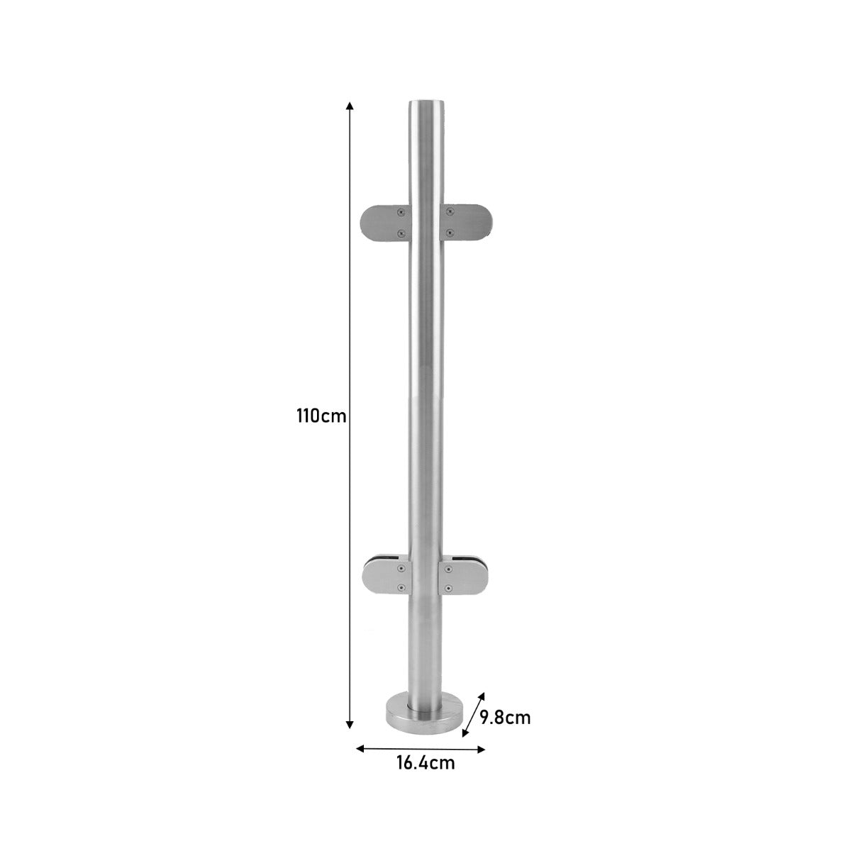 Poteau de garde-corps en acier inoxydable, finition lisse, hauteur de 110 cm, diamètre de base de 16,4 cm, design moderne et robuste