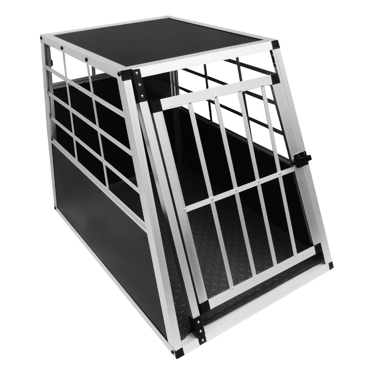 Cage de transport pour animaux en aluminium, grande taille, avec une porte en métal, surface antidérapante et finition noire élégante