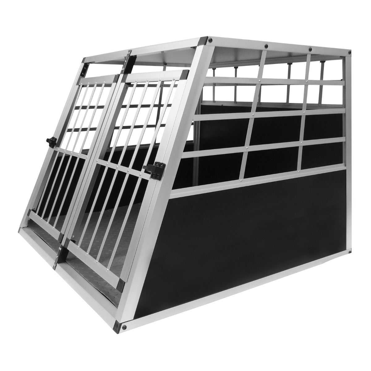 Cage de transport pour animaux en métal, grande taille, avec deux portes grillagées et finition noire, idéale pour le confort des animaux