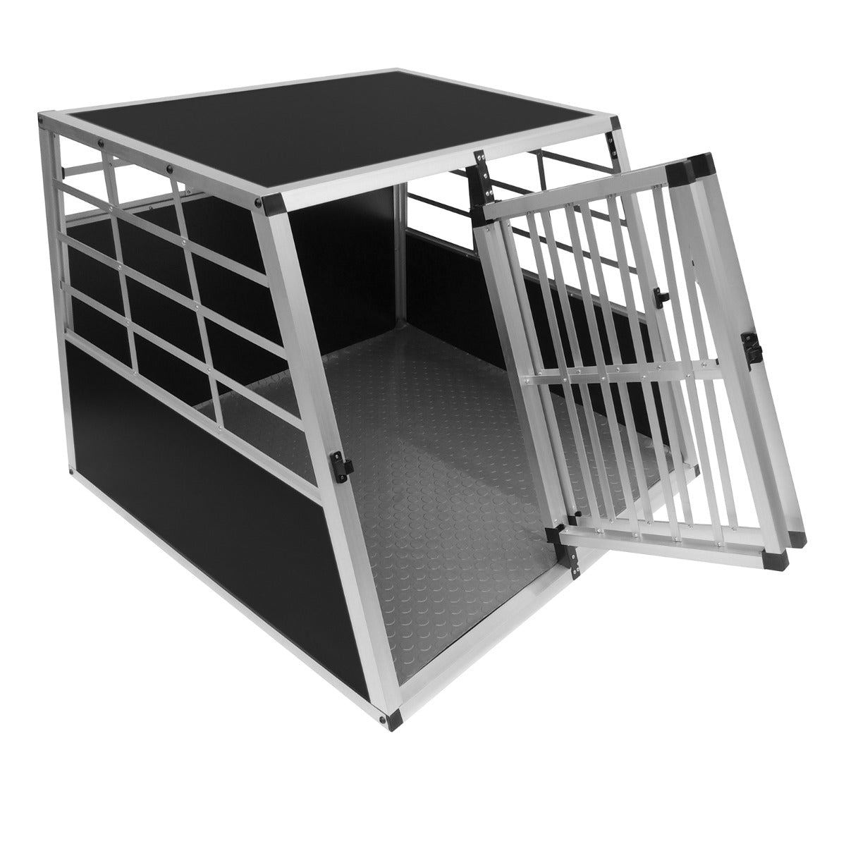 Cage de transport pour animaux grand format en aluminium, avec deux portes, surface antidérapante et design ouvert pour une ventilation optimale