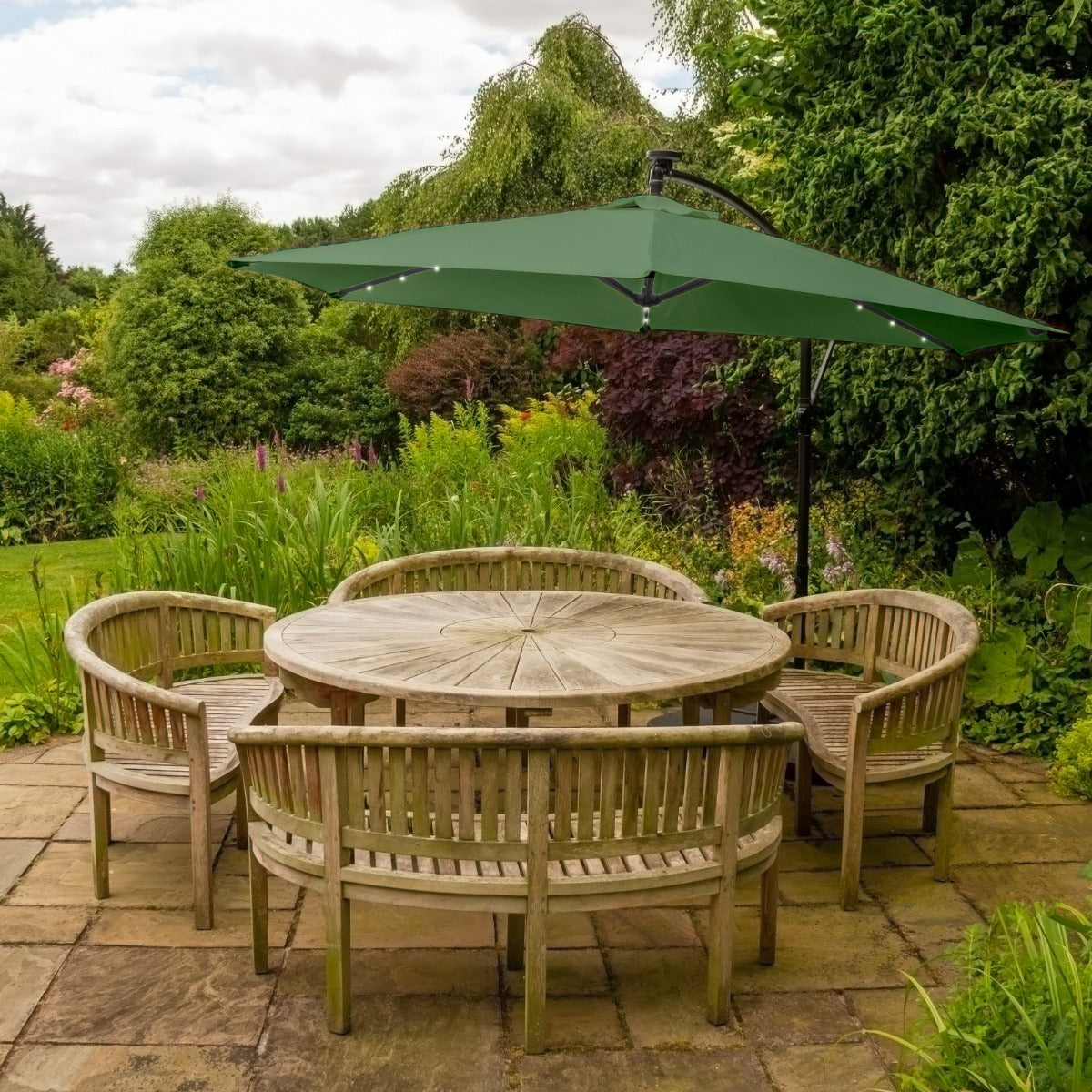 Parasol Vert 3m avec LED's Intégrés avec Base Ronde