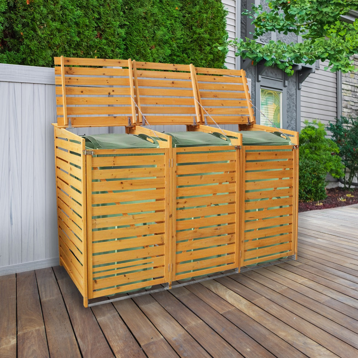 Cache-Poubelle Triple en Bois