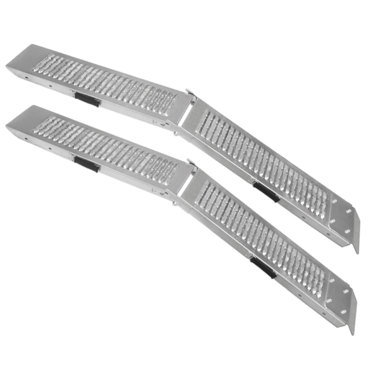 Rampes de chargement en aluminium pour moto, finition argentée, surface antidérapante, design léger et robuste, idéal pour le transport
