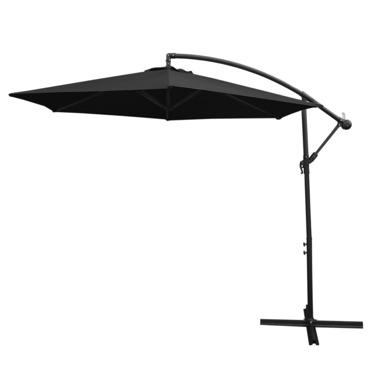 Parasol déporté noir de 3 m avec structure en métal, toile résistante, design élégant et ombre généreuse pour espaces extérieurs