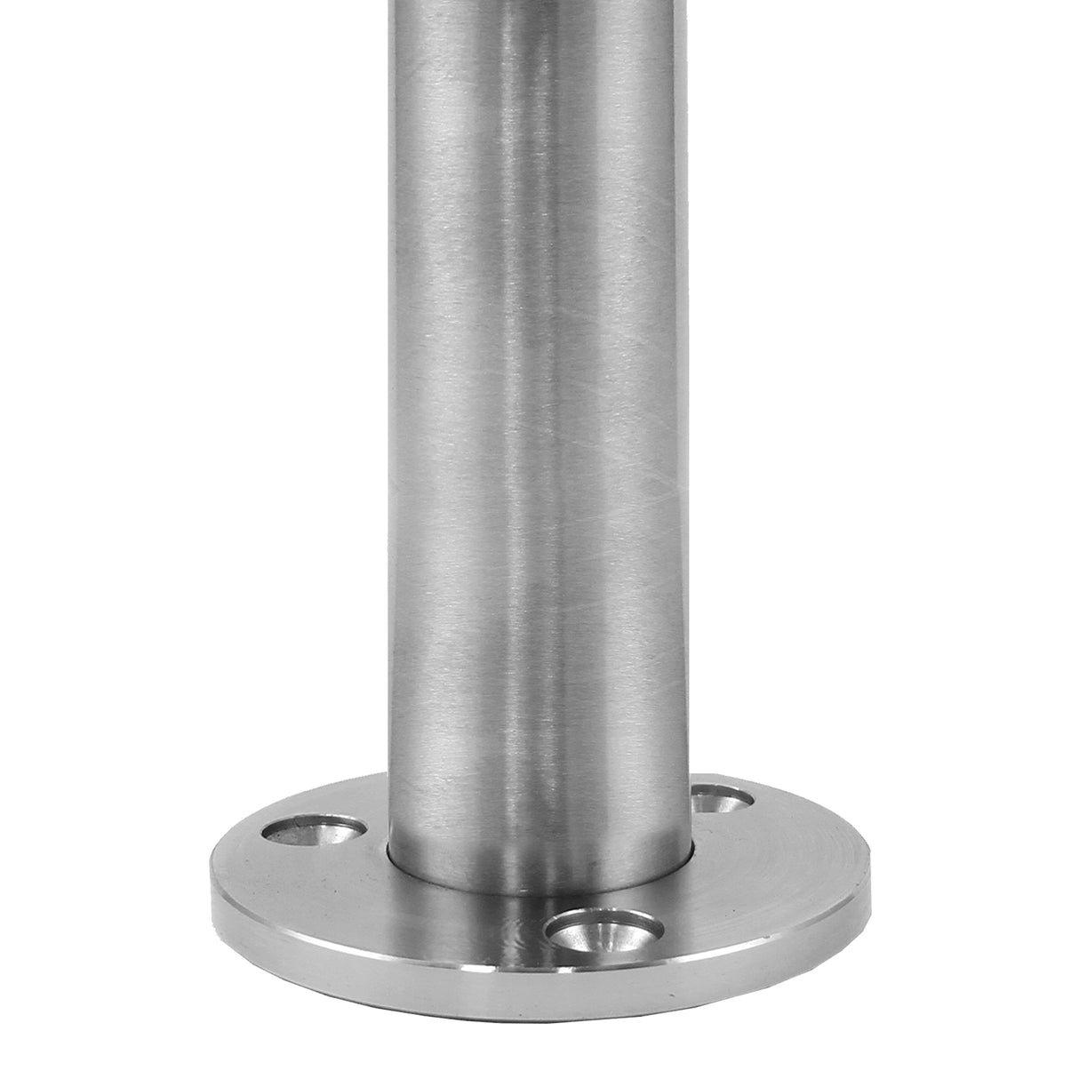 Poteau de garde-corps en acier inoxydable, finition lisse, hauteur de 110 cm, base ronde avec trois trous de fixation pour une installation sécurisée