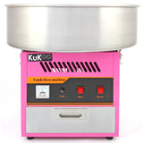 Machine à barbe à papa KuKoo, couleur rose vif avec un grand bol en acier inoxydable, boutons de contrôle rouge et design moderne