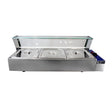 Bain marie KuKoo en acier inoxydable à trois bacs, avec couvercles en verre, idéal pour garder les aliments chauds et présentables