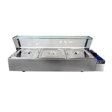 Bain marie KuKoo en acier inoxydable à trois bacs, avec couvercles en verre, idéal pour garder les aliments chauds et présentables