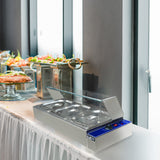 Bain marie KuKoo en acier inoxydable avec trois bacs, couvercle en verre, idéal pour maintenir les aliments au chaud lors d'événements