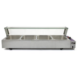 Bain marie KuKoo en acier inoxydable à 4 bacs, avec couvercle en verre, idéal pour maintenir les aliments au chaud et en présentation