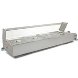 Bain marie KuKoo en acier inoxydable à quatre bacs, avec couvercle en verre, idéal pour maintenir les aliments au chaud et visibles