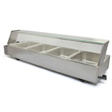 Bain marie en acier inoxydable à 4 bacs, avec couvercle en verre, idéal pour maintenir les aliments au chaud dans un cadre professionnel