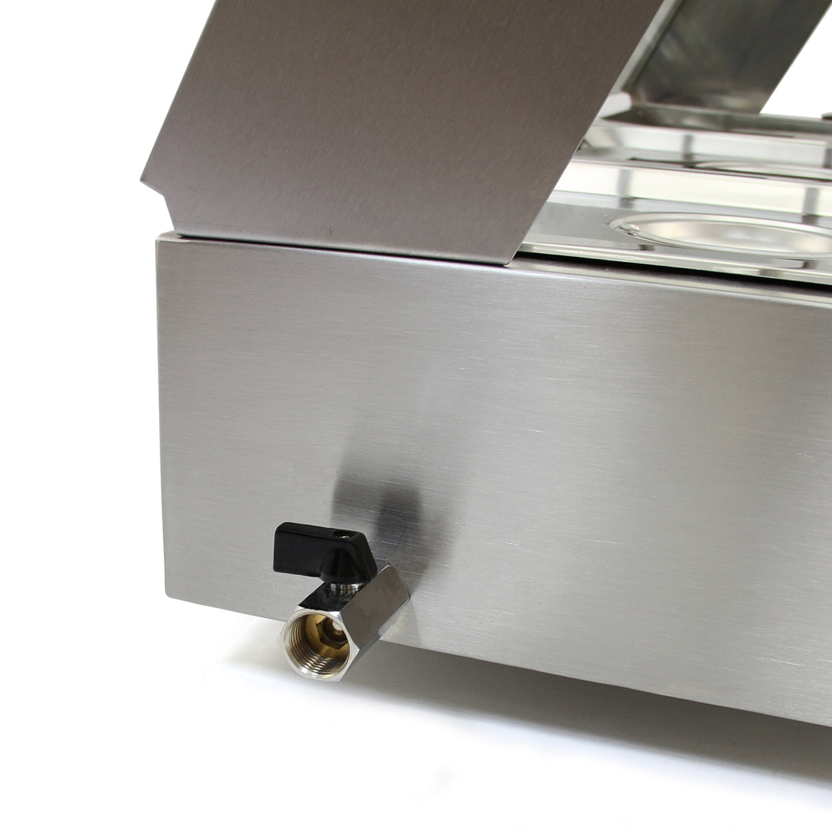 Bain marie KuKoo en acier inoxydable, avec quatre bacs en métal, robinet de vidange et finition lisse et brillante
