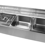 Bain marie en acier inoxydable à 5 bacs, surface lisse et brillante, idéal pour maintenir les aliments à température optimale
