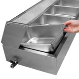Bain marie KuKoo en acier inoxydable à 5 bacs avec un couvercle en verre, idéal pour maintenir les aliments au chaud et accessibles