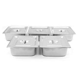 Bain marie KuKoo à 5 bacs en acier inoxydable, avec couvercles en métal, idéal pour maintenir les aliments au chaud et frais