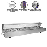Bain Marie à 5 bacs en acier inoxydable, avec couvercle en verre, température réglable de 30 à 85 °C pour un service hygiénique