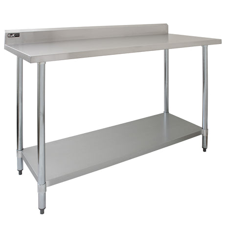 Plan de travail en inox KuKoo, 150 x 60 x 90 cm, surface lisse et brillante, pieds en acier chromé, étagère inférieure pratique