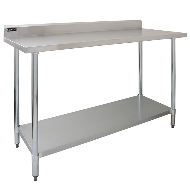 Plan de travail en inox KuKoo, 150 x 60 x 90 cm, surface lisse et brillante, pieds en acier chromé, étagère inférieure pratique