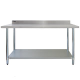 Plan de travail en inox KuKoo, dimensions 150 x 60 x 90 cm, surface lisse et brillante, avec étagère inférieure en acier inoxydable