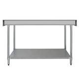 Plan de travail en inox 150 x 60 x 90 cm, surface lisse et brillante, structure robuste avec étagère inférieure pour un rangement pratique