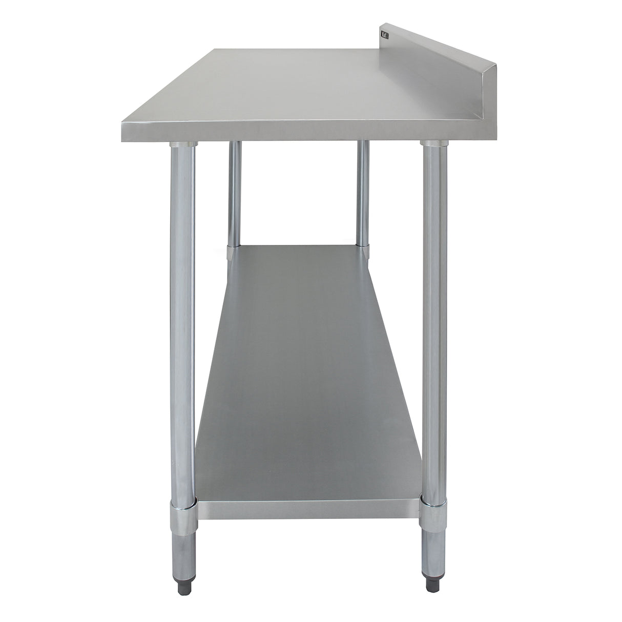 Plan de travail en inox de 150 x 60 x 90 cm avec surface lisse, pieds en métal et étagère inférieure pour un rangement pratique