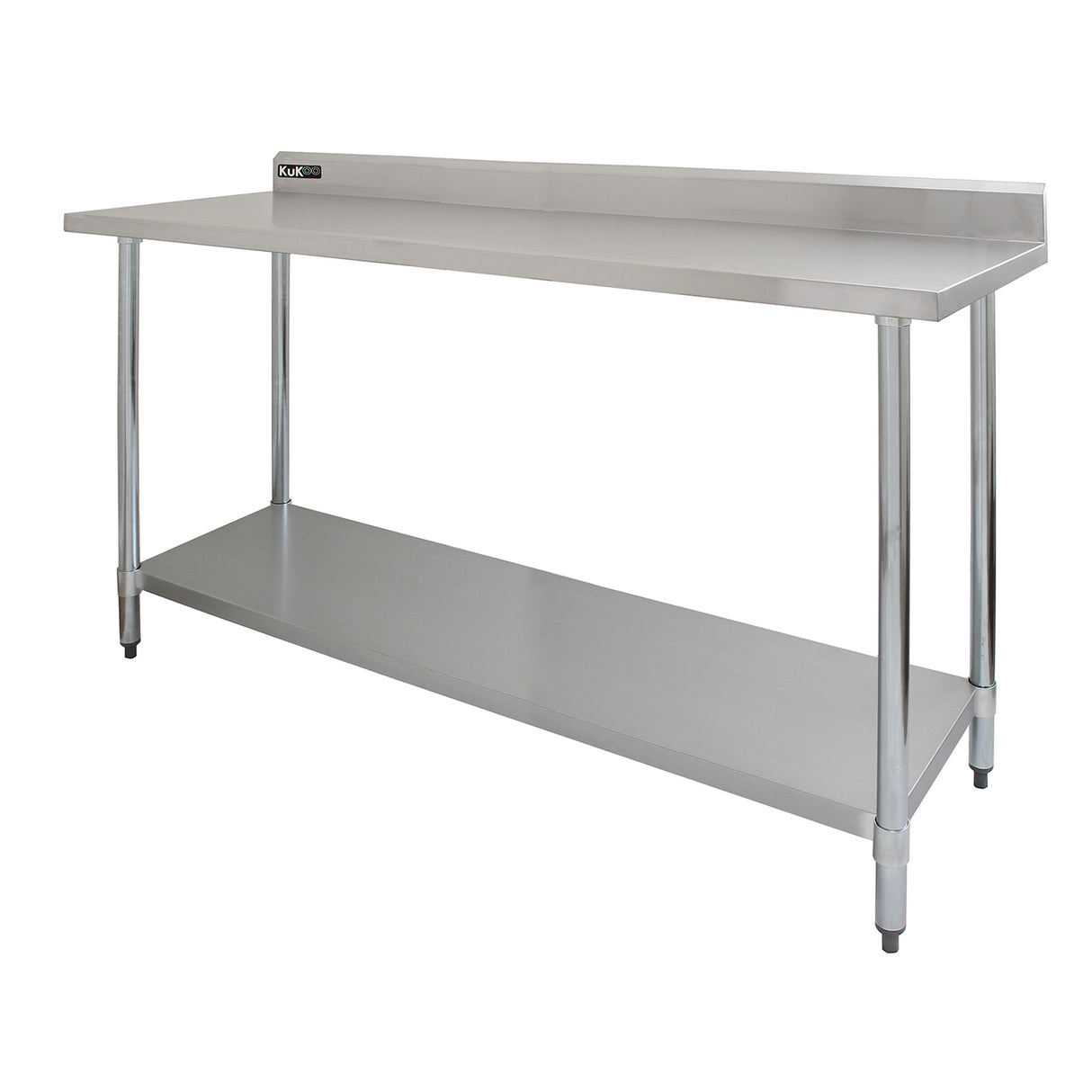 Plan de travail en inox de 180 x 60 x 90 cm, surface lisse et brillante, avec étagère inférieure, pieds réglables en acier inoxydable