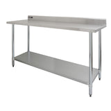 Plan de travail en inox de 180 x 60 x 90 cm, surface lisse et brillante, avec étagère inférieure, pieds réglables en acier inoxydable