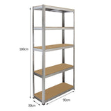 Rayonnage en acier galvanisé de 90 cm x 30 cm x 180 cm, avec quatre étagères en bois, finition robuste et design moderne