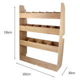 Étagère en contreplaqué de 136 cm de hauteur, 102 cm de largeur et 30 cm de profondeur, avec plusieurs compartiments pour le rangement