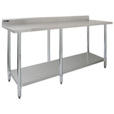 Plan de travail en inox KuKoo, 210 x 60 x 90 cm, surface lisse et brillante, structure robuste avec étagère inférieure, idéal pour cuisines professionnelles