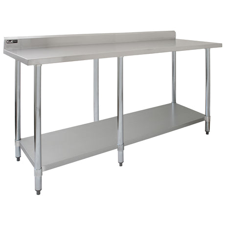 Plan de travail en inox KuKoo, 210 x 60 x 90 cm, surface lisse et brillante, structure robuste avec étagère inférieure, idéal pour cuisines professionnelles