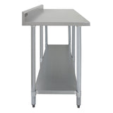 Plan de travail en inox de 210 x 60 x 90 cm avec surface lisse, pieds en acier, et étagère inférieure pour rangement pratique