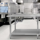 Plan de travail en inox KuKoo de 210 x 60 x 90 cm, surface lisse et brillante, pieds robustes, idéal pour les cuisines professionnelles