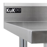 Plan de travail en inox KuKoo, surface lisse et brillante, bords arrondis, dimensions 120 x 60 x 90 cm, idéal pour cuisines professionnelles