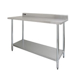 Plan de travail en inox KuKoo, dimensions 120 x 60 x 90 cm, surface lisse et brillante, avec étagère inférieure pour rangement