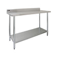 Plan de travail en inox KuKoo de 120 x 60 x 90 cm, surface lisse et brillante, avec étagère inférieure et pieds robustes en métal